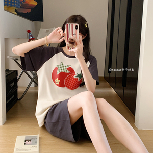 ins睡衣女纯棉短袖夏季