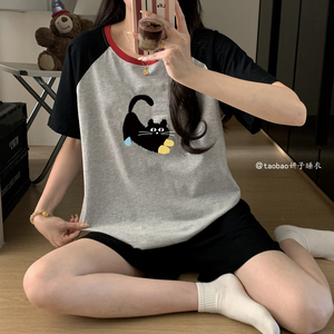 ins宽松睡衣女纯棉短袖