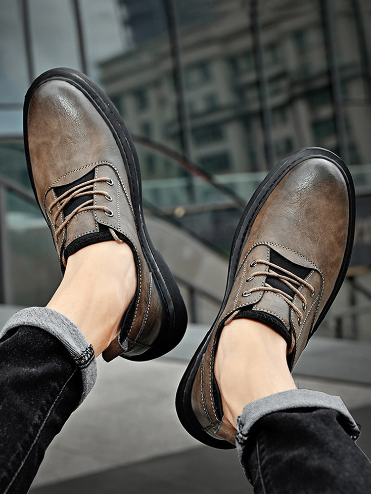 HUAGANG CAMEL LEATHER SHOES MENS GENUINE LEATHER SOFT-SOLED MENS FORMAL WEAR BUSINESS CASUAL SHOES BRITISH STYLE THICK-SOLED WEDDING GROOM SHOES