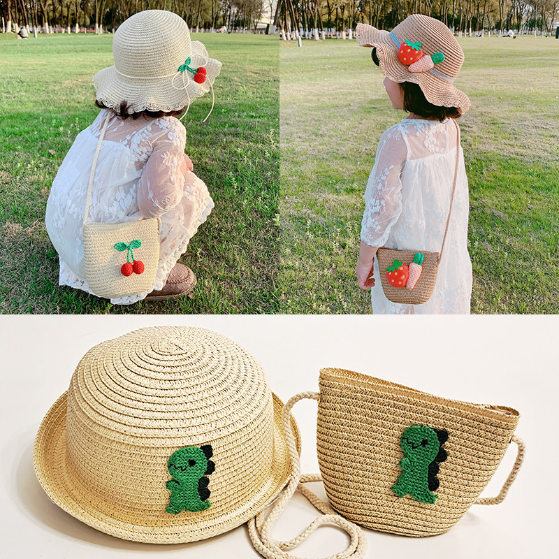 儿童防晒帽子春秋韩版男女童帽公主草帽套装小孩女宝宝遮阳太阳帽