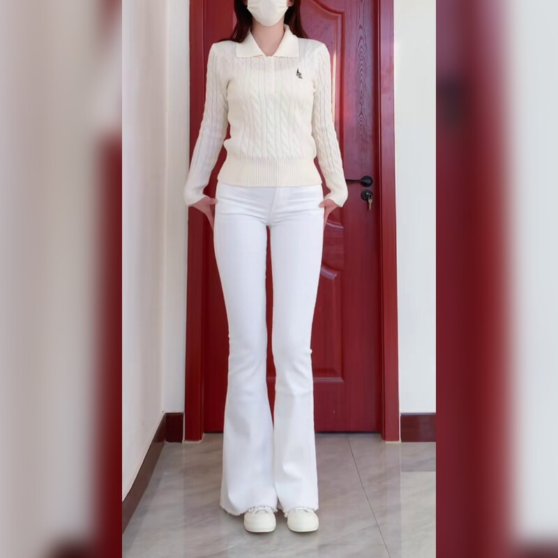 2026春季新款高腰白色微喇牛仔裤女修身显瘦百搭小个子长裤