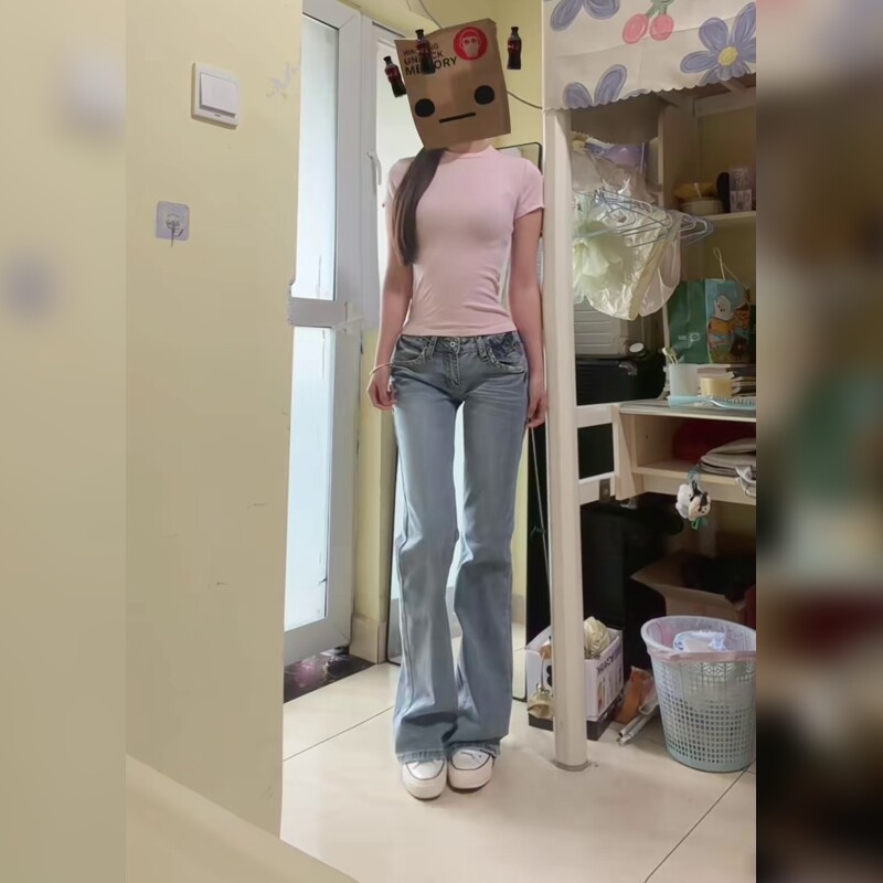 美式辣妹风低腰直筒牛仔裤女显瘦修身长裤百搭显瘦显腿长超飒