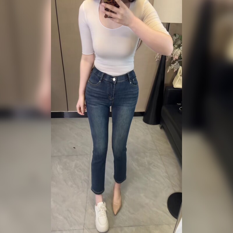 高腰修身牛仔裤女九分弹力显瘦提臀直筒裤 百搭显瘦显腿长