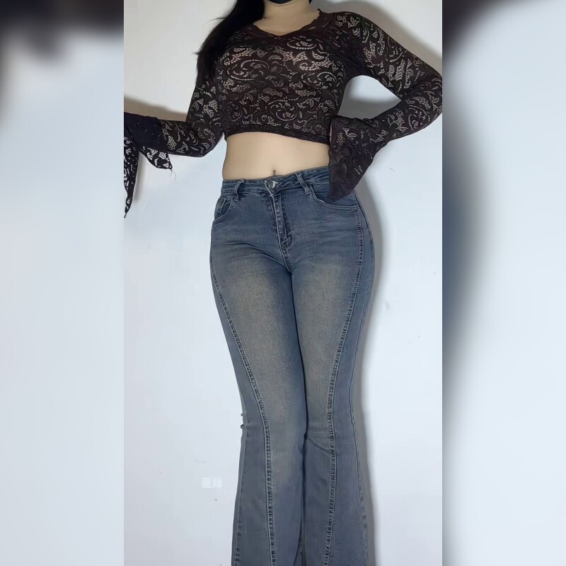 欧美性感透视修身显瘦牛仔裤女