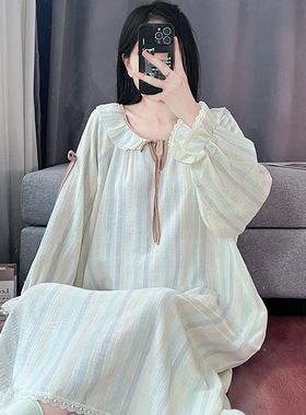 长袖孕妇待产裙春秋季薄款医院进产房睡衣女纯棉纱布月子服哺乳睡