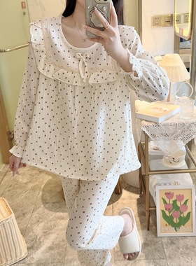 婴儿棉网红风睡衣女士春秋款长袖长裤薄款宽松可爱风家居服两件套