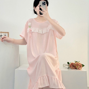 中长款 棉质甜美可爱少女公主风长裙睡衣女家居服 睡裙女夏季 天短袖