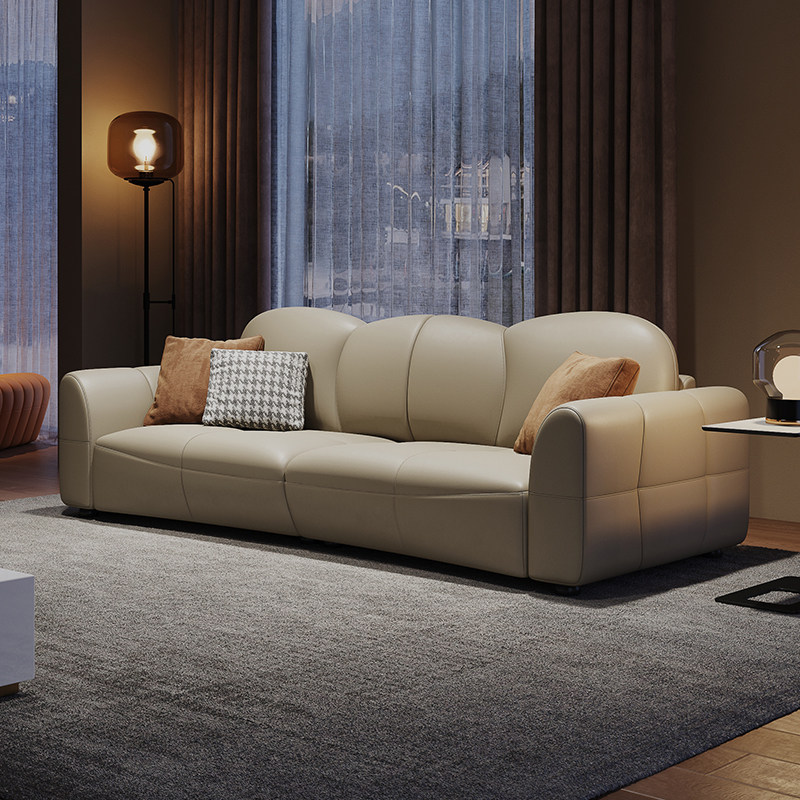 花瓣沙发轻奢现代客厅大户型设计师款头层牛皮直排意式沙发艺术感
