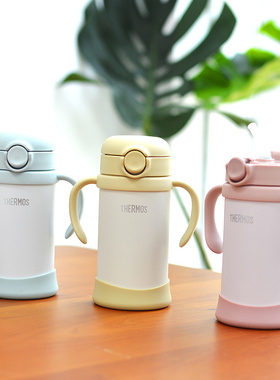 日本膳魔师保温吸管杯宝宝学饮水杯子儿童可爱便携水壶带把手FJT