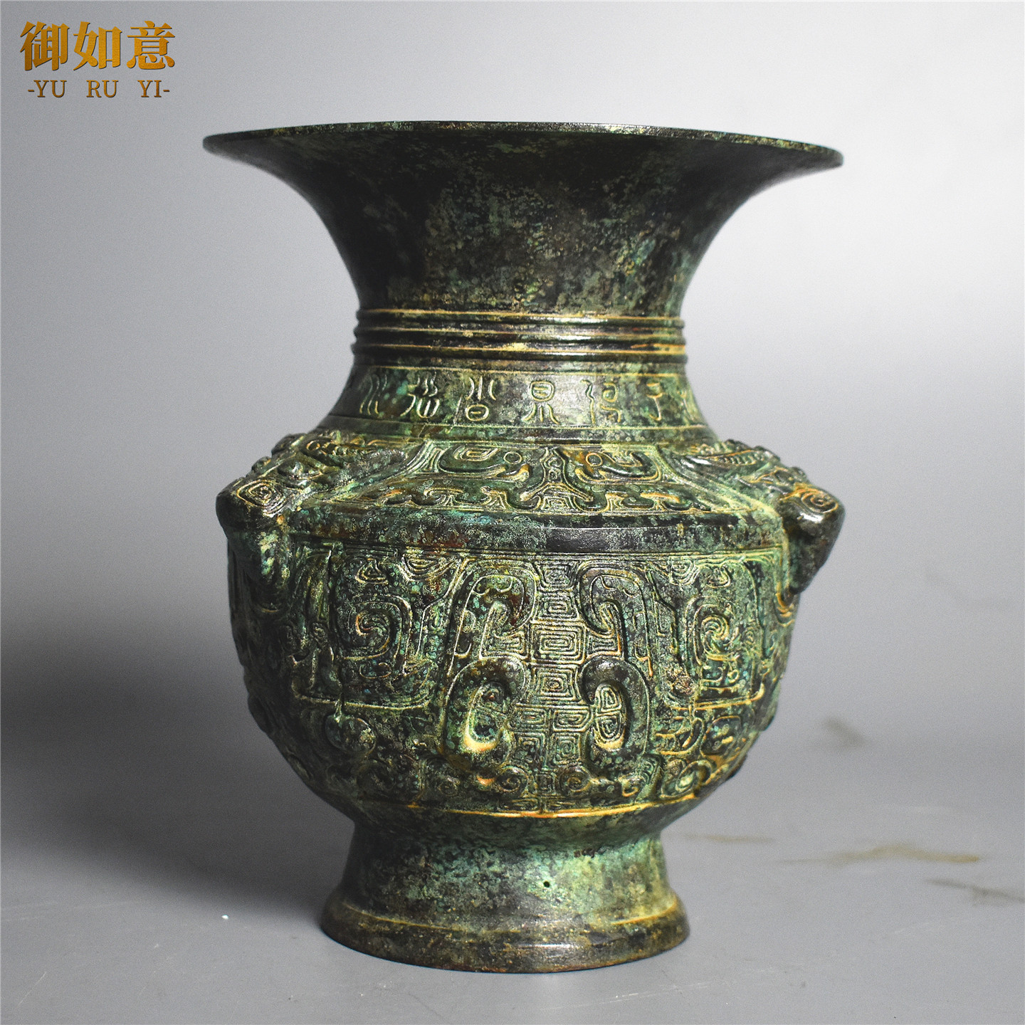 仿古青铜器兽面纹尊摆件商周三牛尊中式玄关博古架艺术品收藏装饰