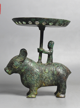 仿古青铜器牲立人举灯盘可放蜡烛