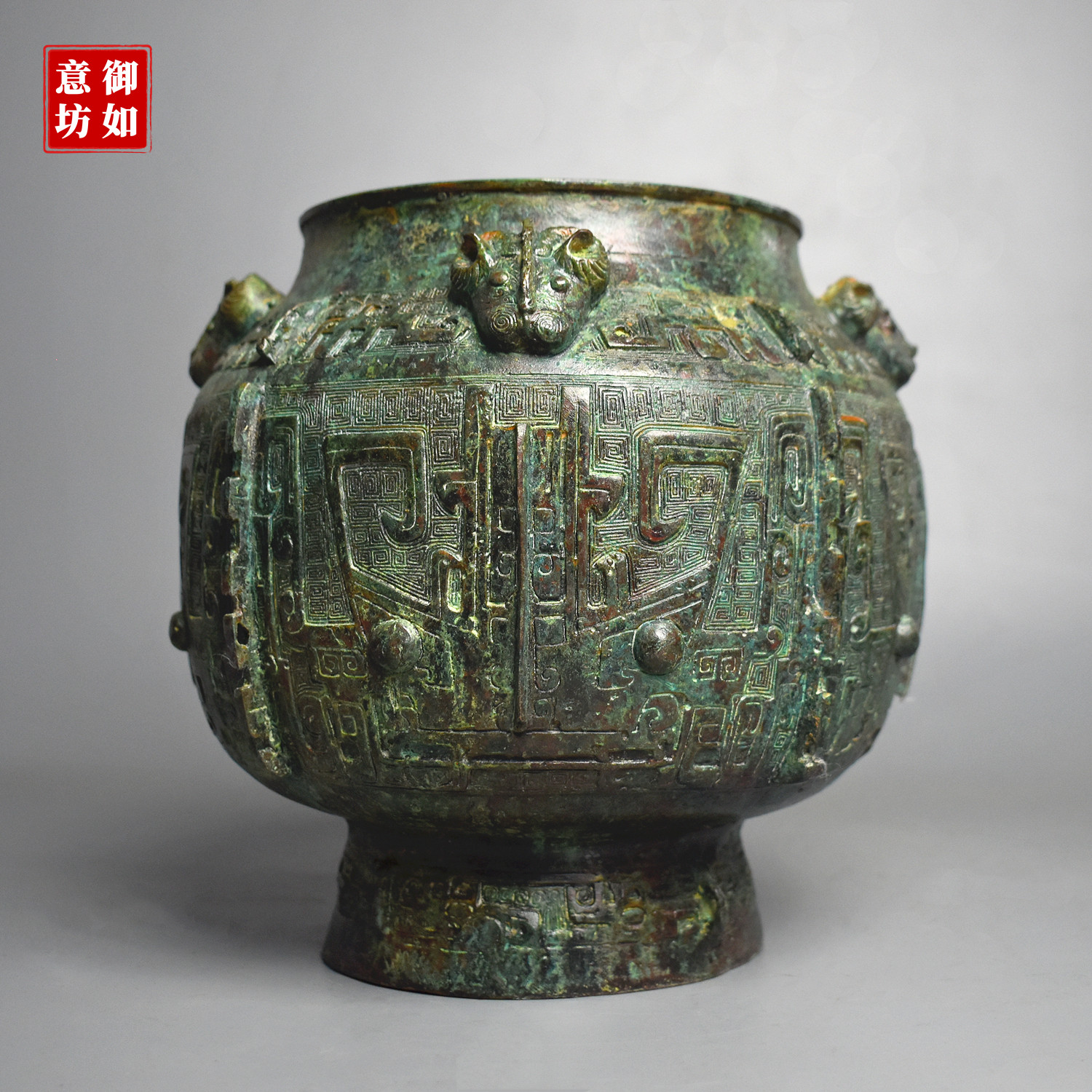 仿古青铜器四羊铜樽储酒尊圆罍盛酒器兽面彝摆件瓿瓶罐工艺品收藏