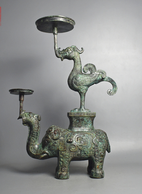 青铜器凤象双灯仿古灯具铜灯灯盘