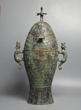 仿古青铜器双龙鲤鱼大号瓶纯铜