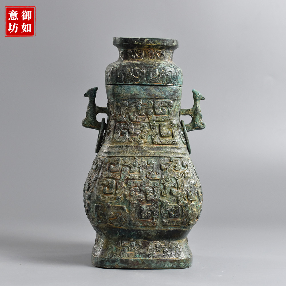 非遗工艺青铜壶摆件 春秋夔龙纹双兽耳铜壶 仿古做旧文玩收藏礼品,家居饰品,桌面摆件,淘宝优惠券,粉丝福利购,淘宝优惠卷