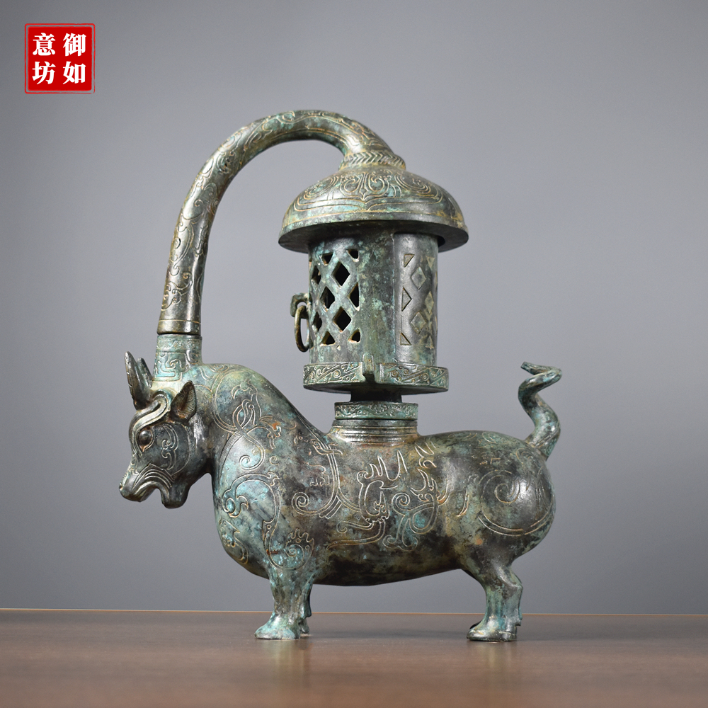 仿古青铜器宫廷牛灯摆件古典灯具纯铜工艺品特色礼品装饰古玩收藏