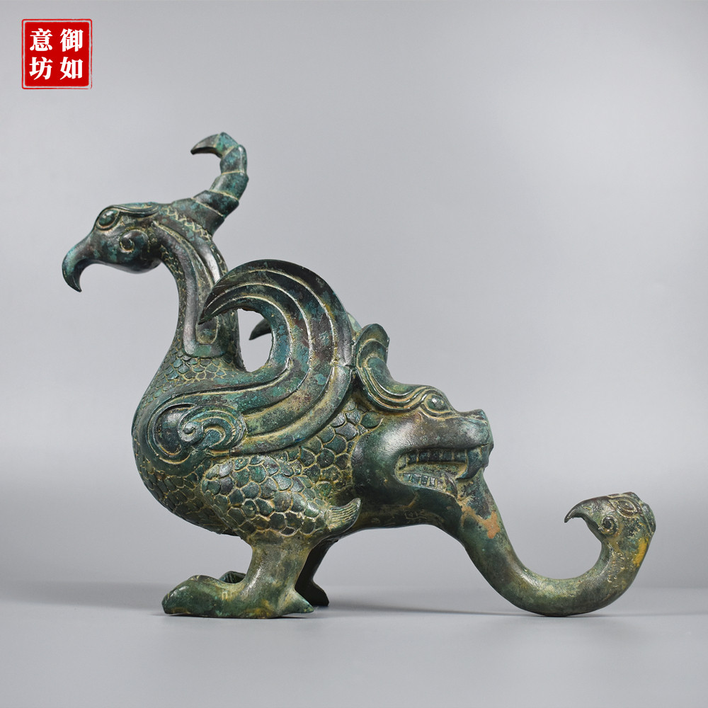 青铜器仿古凤凰尊虎凤尊酒柜装饰品办公室大堂特色礼品工艺品摆件
