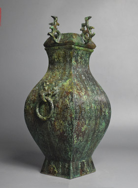 仿古青铜器铭文四方壶双环铜瓶