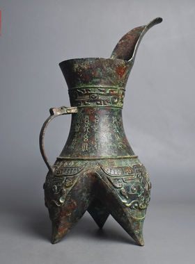 青铜器纯铜兽面纹三足斝仿古青铜酒具酒博物馆展览艺术品影视道具