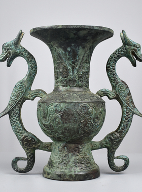 仿古青铜器双龙瓶平平安安摆件