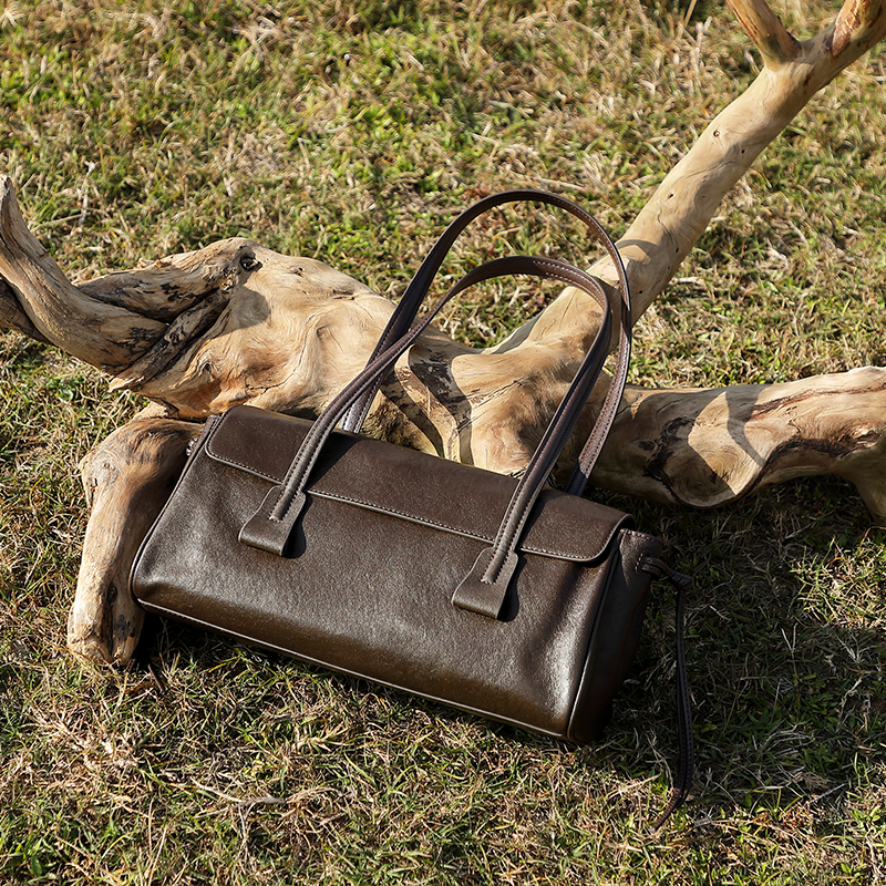 古淑GUSHU法棍包大容量植鞣牛皮