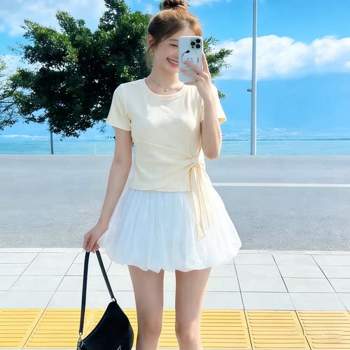 无锡虎门正肩修身短袖t恤女广州白马沙河十三行普宁减龄显白上衣