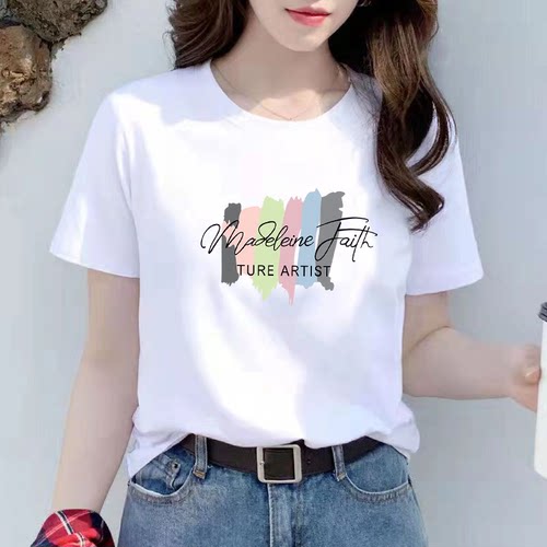 无锡虎门纯棉正肩短袖t恤女广州白马沙河十三行普宁减龄显白上衣