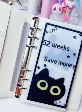 原创黑色猫猫52周存钱袋现金袋52周存钱法可爱现金存钱