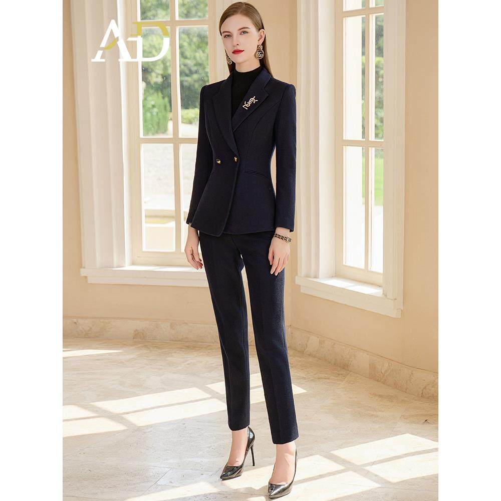 AD高级感西装套装女2023秋冬小个子职业正装时尚羊毛呢子西服外套