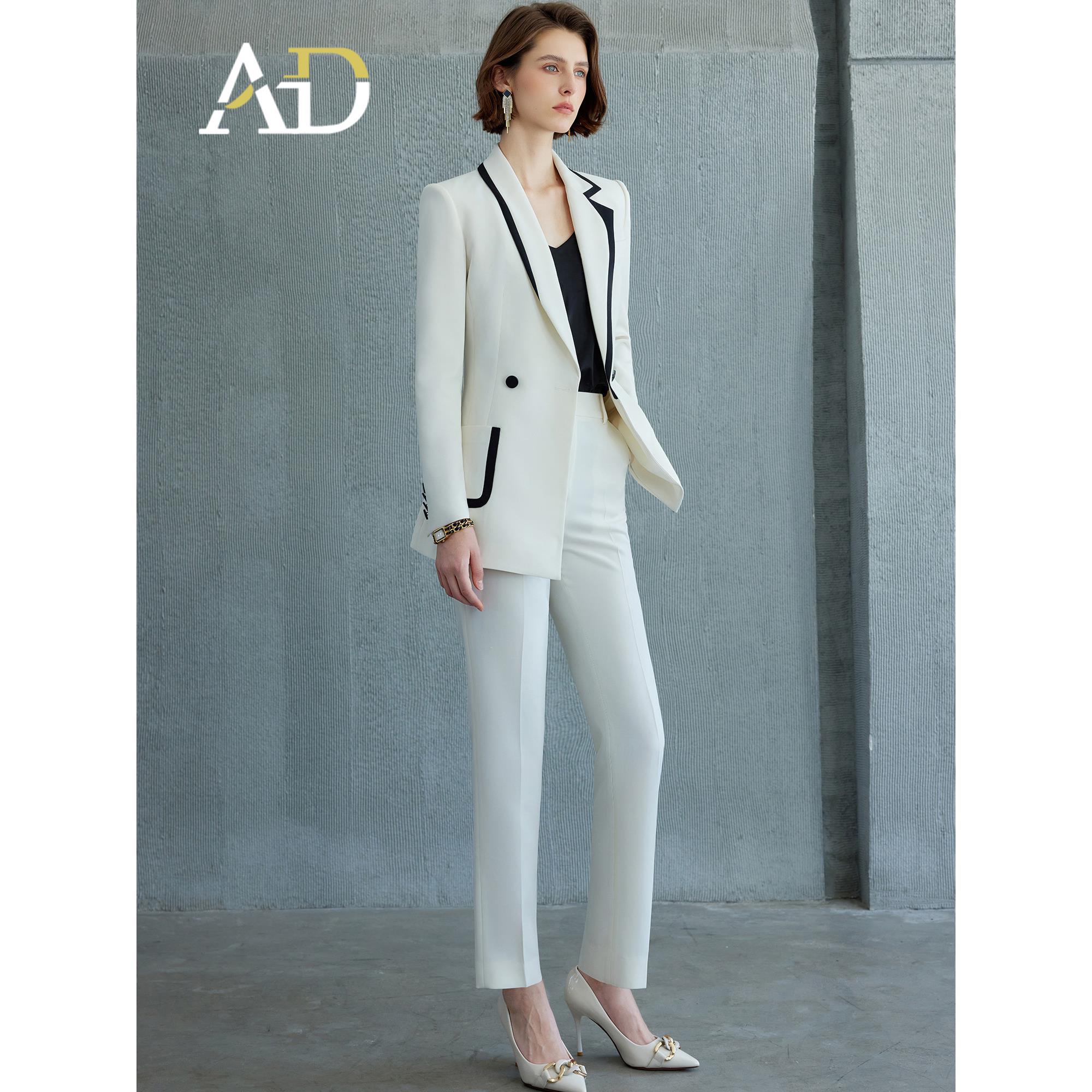 AD米白撞色西装套装女2024新款秋季主持人演讲比赛西服正装高端