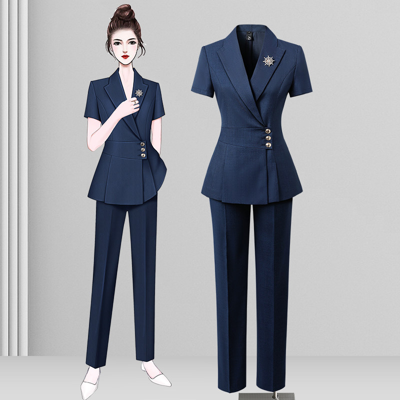 夏季短袖西装套装女薄款时尚干练高端售楼部珠宝店工作服职业气质