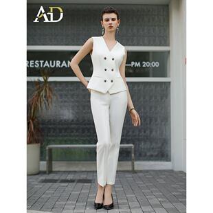 AD高级感马甲春装女2024年新款女总裁范西装套装双排扣马夹背心