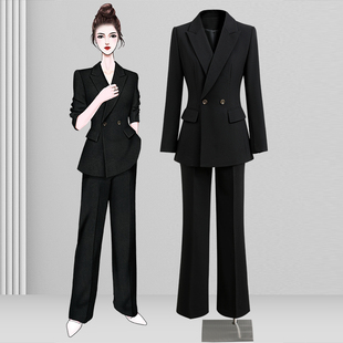 气质高级感ol通勤职业正装 西装 女春秋黑色西服外套时尚 套装 阔腿裤