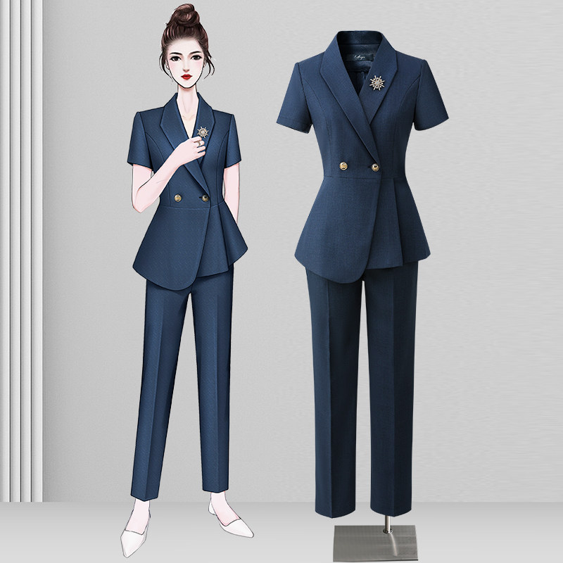 夏季西装套装女薄款短袖职业西服干练气质修身售楼部珠宝店工作服