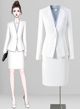 白色西装套装女职业套裙气质女神范职场通勤高端西服行政工作服秋