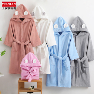 A类儿童浴袍纯棉毛巾料厚款带扣男女大童酒店浴衣带帽洗澡游泳