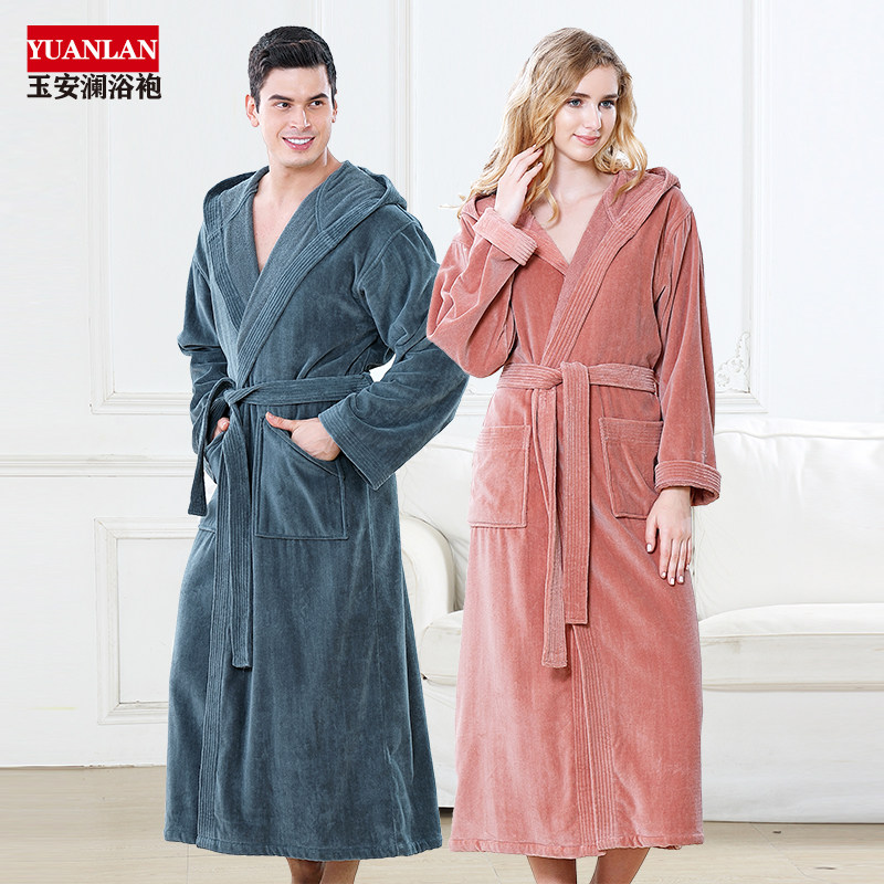 浴袍全棉加长加厚纯棉割绒毛巾料秋冬男女情侣成人五星级酒店浴衣