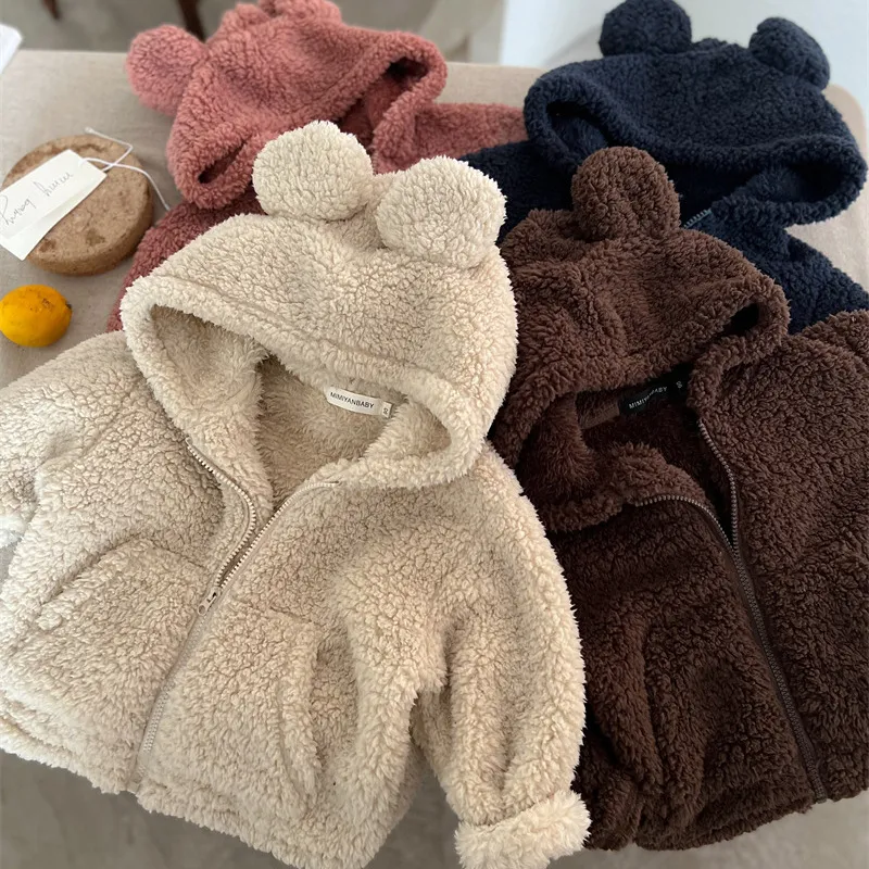 儿童外套2025春秋加绒上衣男女童立耳毛毛衣外套宝宝纯色拉链卫衣