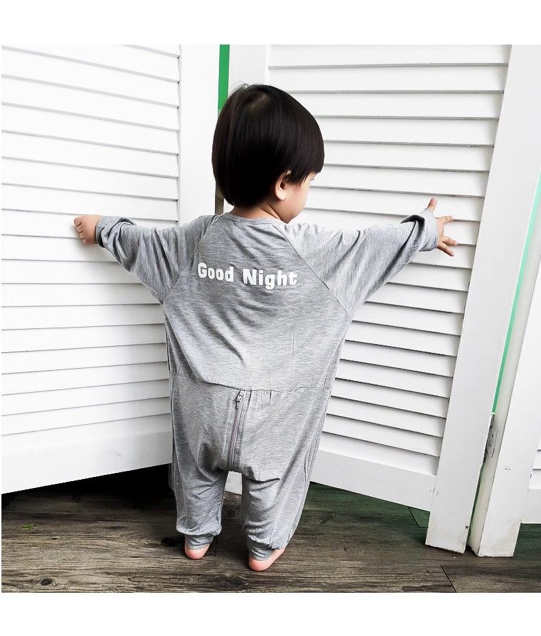 儿童家居服连体长袖睡衣2025新款韩版哈衣宝宝莫代尔睡袋春秋装潮
