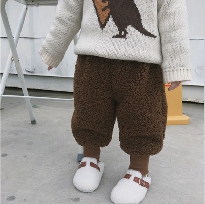 裤子冬款加绒加厚宝宝羊羔绒裤子