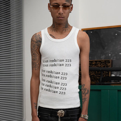 TGFCLUB 美式街头嘻哈说唱修身紧身印花弹力华夫格男士打底背心