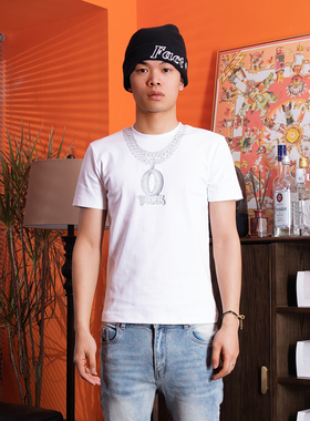 TGFCLUB 美式街头潮牌嘻哈RAPPER弹力基础修身O BLACK印花t恤短袖