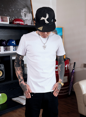 TGFCLUB 美式街头潮牌嘻哈RAPPER健身螺纹弹力基础修身t恤短袖男