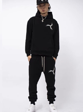 TGFCLUB美式街头嘻哈刺绣killer手势重磅基础连帽drill卫衣套装