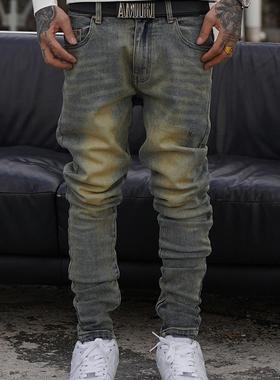 TGFCLUB 美式街头rapper潮牌基础百搭弹力水洗炒色修身小脚牛仔裤