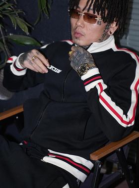 TGFCLUB 25SS 3头蛇刺绣街头drill美式运动织带重磅卫衣卫裤套装