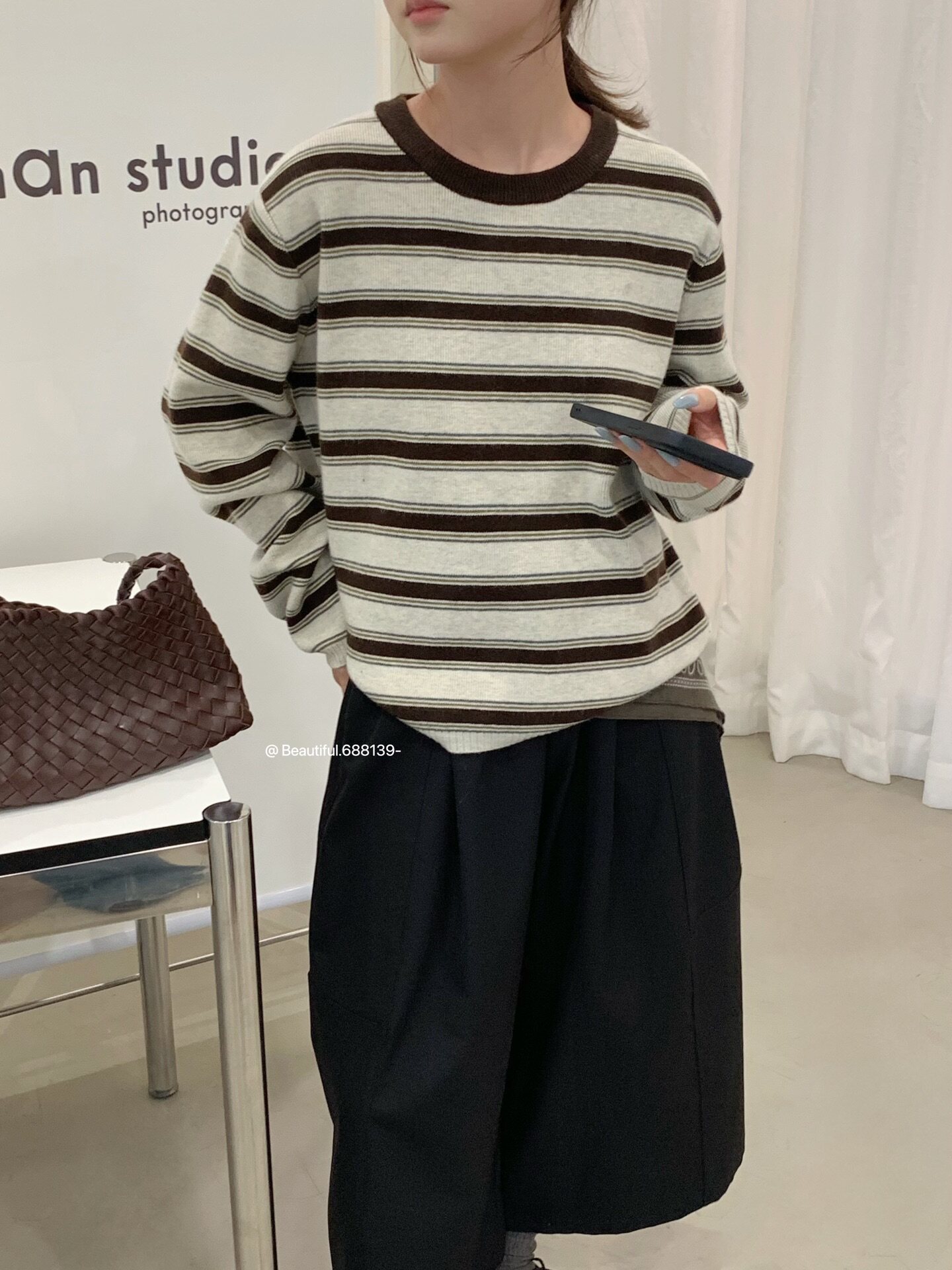 韩系复古条纹针织衫女秋冬款圆领宽松显瘦百搭毛衣外套2026秋冬款