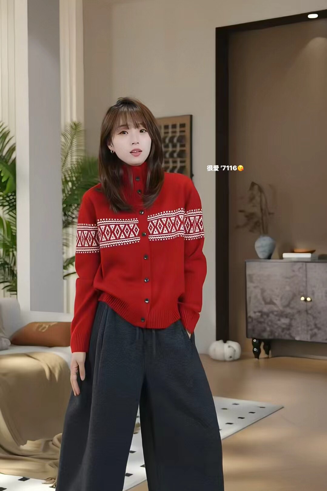 复古菱格提花单排扣立领针织加厚开衫外套韩版气质百搭洋气针织衫