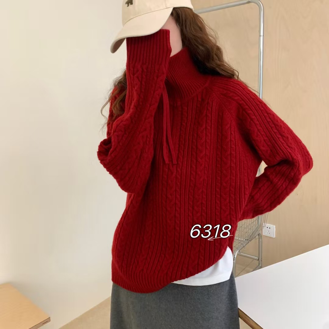半拉链高领毛衣女秋冬新款加厚内搭配大衣麻花套头打底衫针织上衣