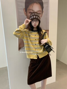 秋装新款女韩版宽松时尚单排扣条纹针织开衫百搭休闲线衫毛衣外套